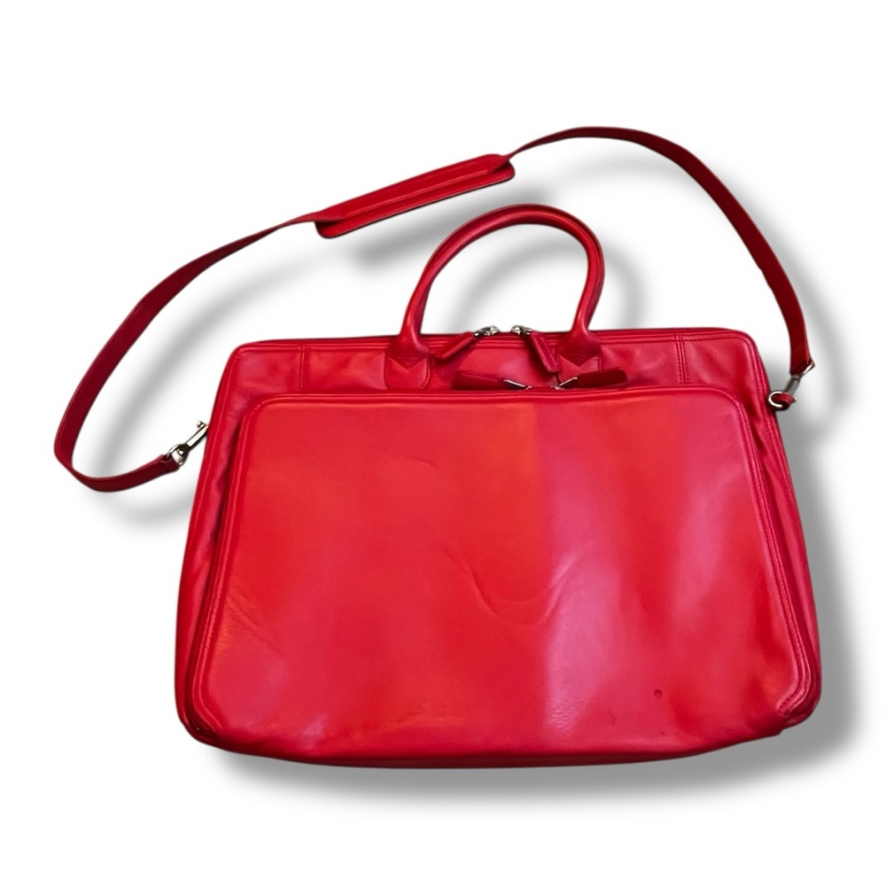 Levenger Briefcase Laptop Messenger Bag Red Leather Shoulder Strap Vintage